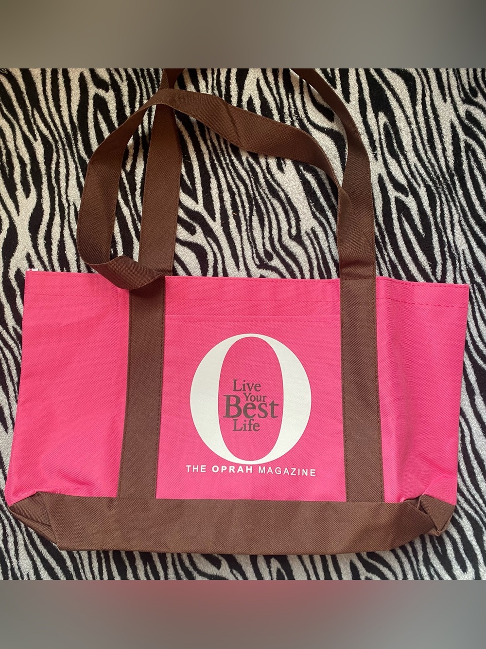 O The Oprah Magazine Live Your Best Life Canvas Tote Bag Pink Brown Y2K